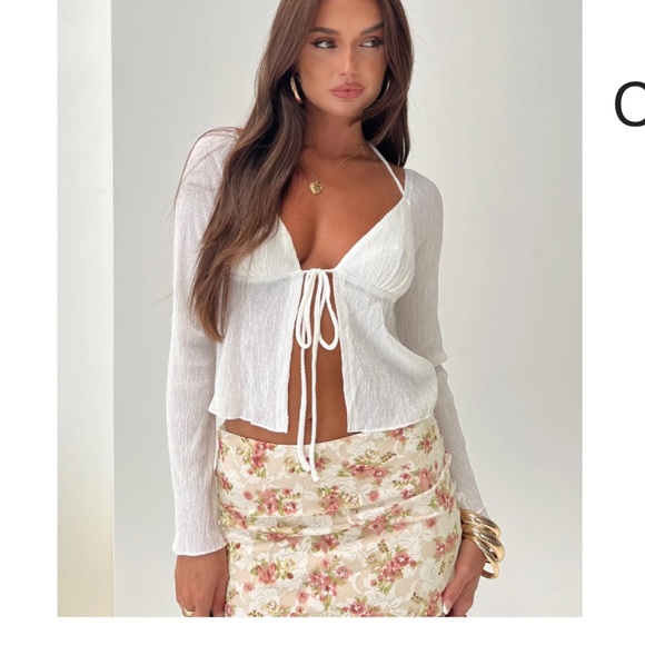 Princess Polly Tops - Princess Polly Cream Tie-Front Top
